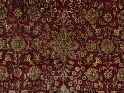 Kashan Fine Oriental hand-knotted wool/silk rug in Red & Midnight Blue, 8'9" x 8'9" — SKU O092338 (view 8)