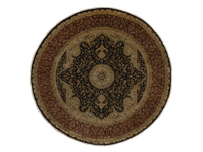 Black 9'0" x 9'0" Fine Oriental Hand knotted Wool/Silk Rug - Sku: O092339