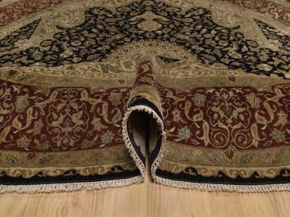 Black 9'0" x 9'0" Fine Oriental Hand knotted Wool/Silk Rug - Sku: O092339