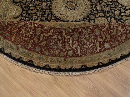 Black 9'0" x 9'0" Fine Oriental Hand knotted Wool/Silk Rug - Sku: O092339