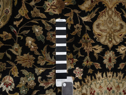 Black 9'0" x 9'0" Fine Oriental Hand knotted Wool/Silk Rug - Sku: O092339