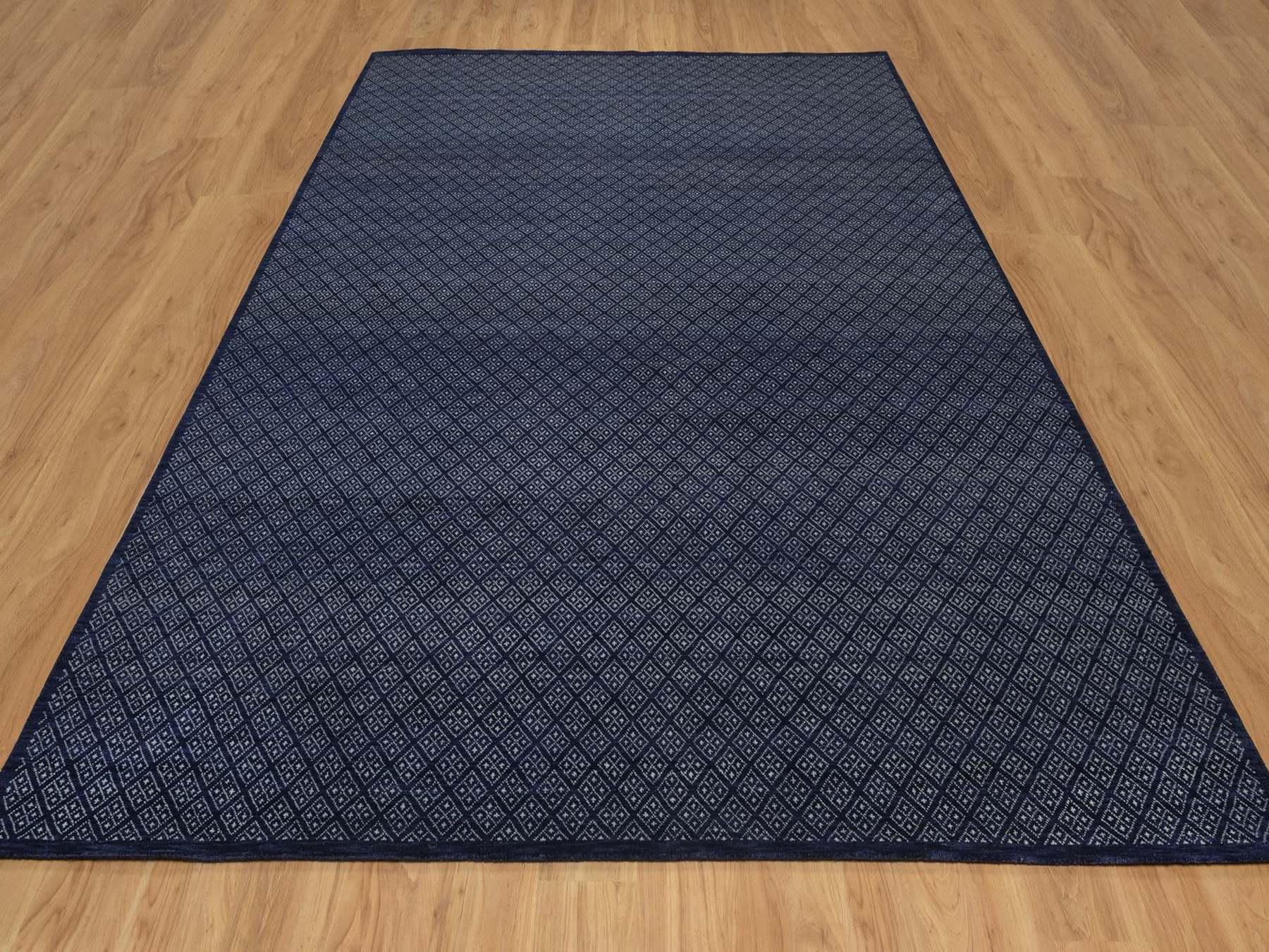 Blue 9'0" x 11'7" Modern and Contemporary Hand knotted Wool Rug - Sku: O092342
