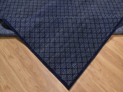 Blue 9'0" x 11'7" Modern and Contemporary Hand knotted Wool Rug - Sku: O092342