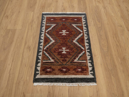 Brown 2'1" x 3'1" Tribal & Geometric Hand knotted Wool Rug - Sku: O092344
