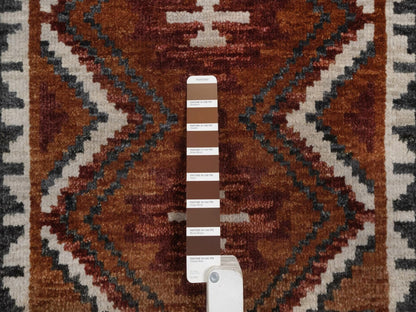 Brown 2'1" x 3'1" Tribal & Geometric Hand knotted Wool Rug - Sku: O092344