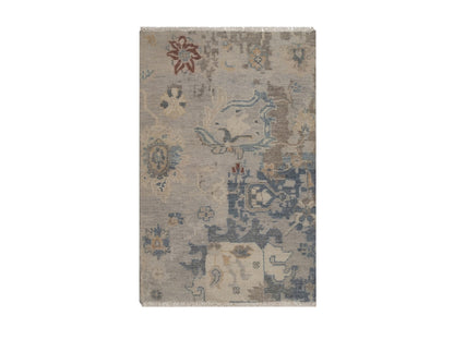 Grey 1'11" x 2'11" Oushak And Peshawar Hand knotted Wool Rug - Sku: O092345