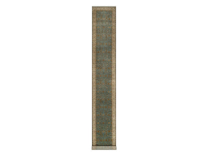 Blue 2'8" x 19'5" Fine Oriental Hand knotted Wool Rug - Sku: O092346
