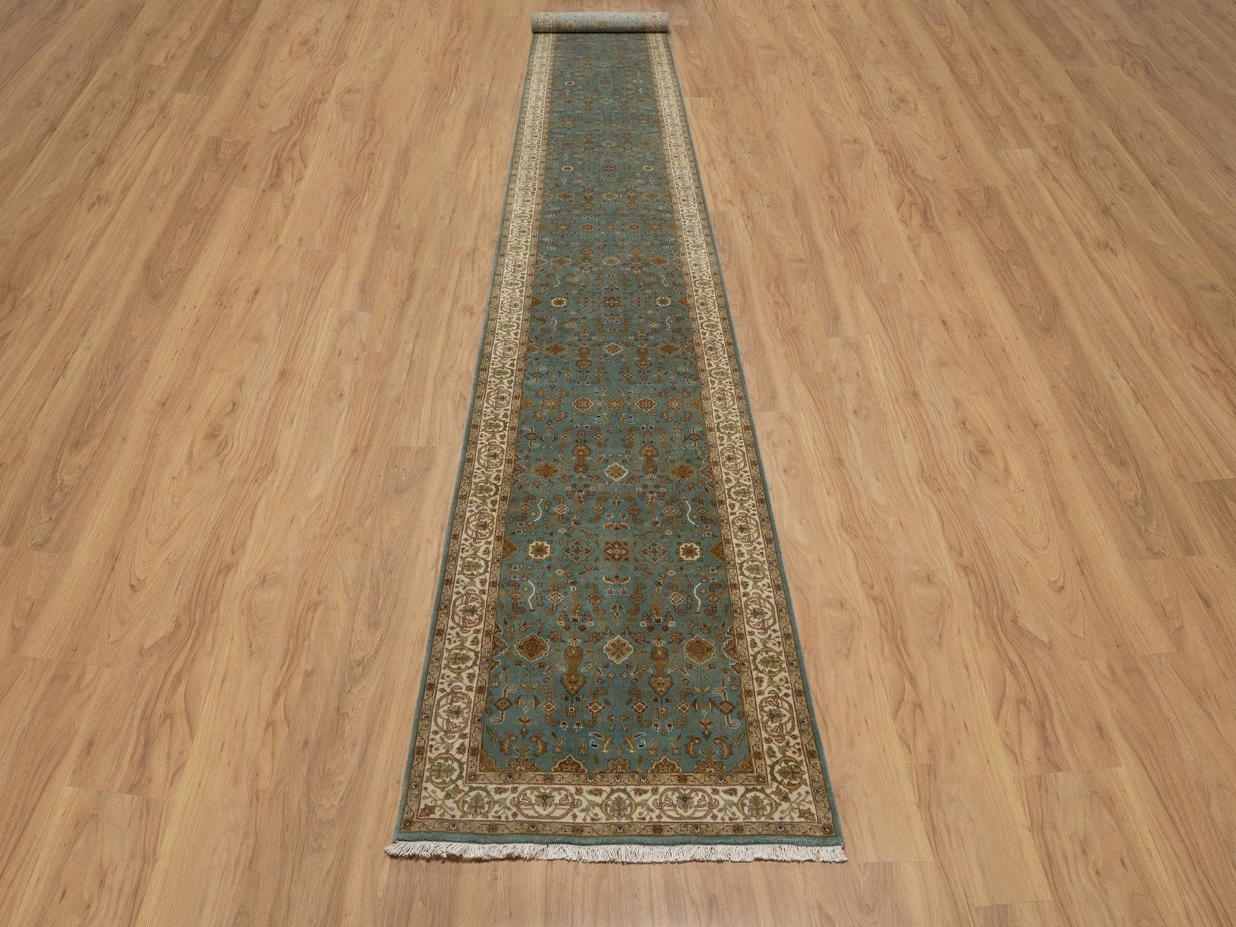 Blue 2'8" x 19'5" Fine Oriental Hand knotted Wool Rug - Sku: O092346