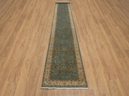 Blue 2'8" x 19'5" Fine Oriental Hand knotted Wool Rug - Sku: O092346