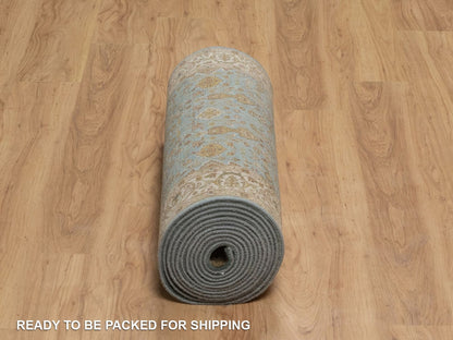 Blue 2'8" x 19'5" Fine Oriental Hand knotted Wool Rug - Sku: O092346