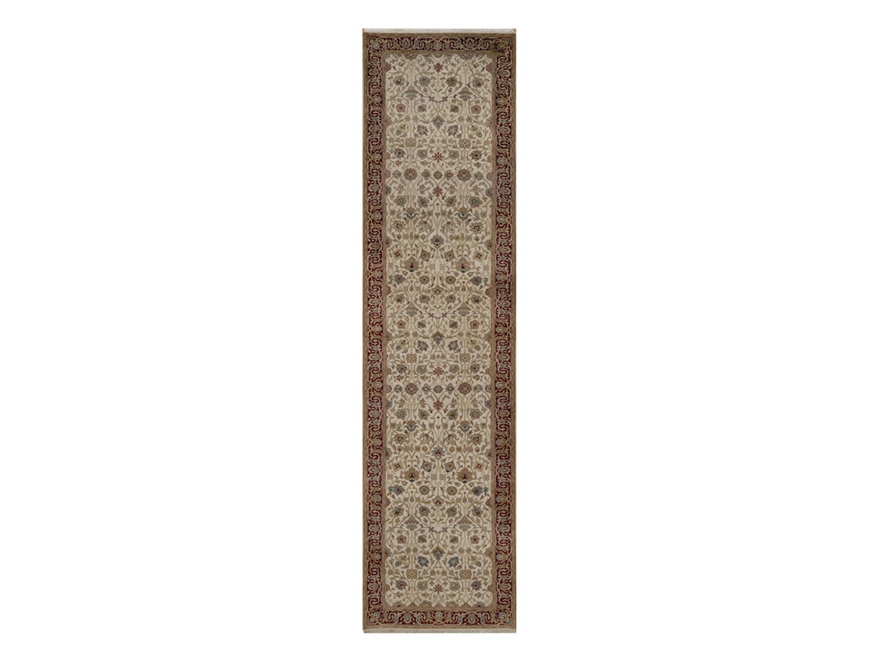 Kashan Fine Oriental hand-knotted wool runner in Ivory & Red, 2'10" x 11' — SKU O092348