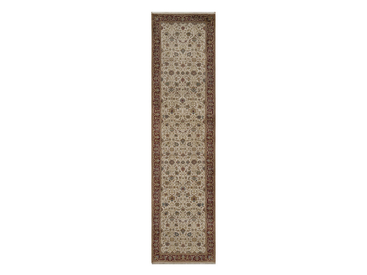 Kashan Fine Oriental hand-knotted wool runner in Ivory & Red, 2'10" x 11' — SKU O092348