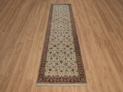 Kashan Fine Oriental hand-knotted wool runner in Ivory & Red, 2'10" x 11' — SKU O092348 (view 2)