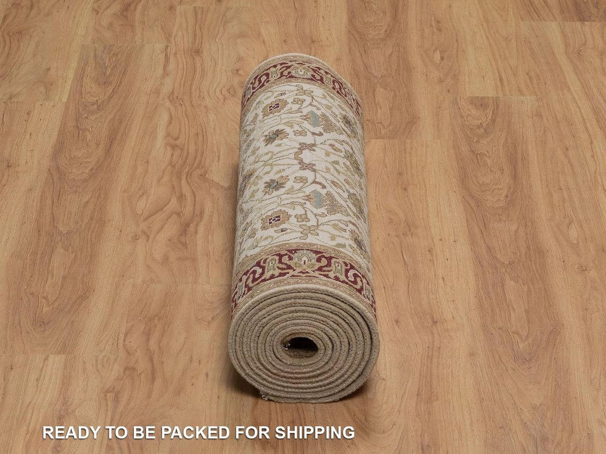 Kashan Fine Oriental hand-knotted wool runner in Ivory & Red, 2'10" x 11' — SKU O092348 (view 6)