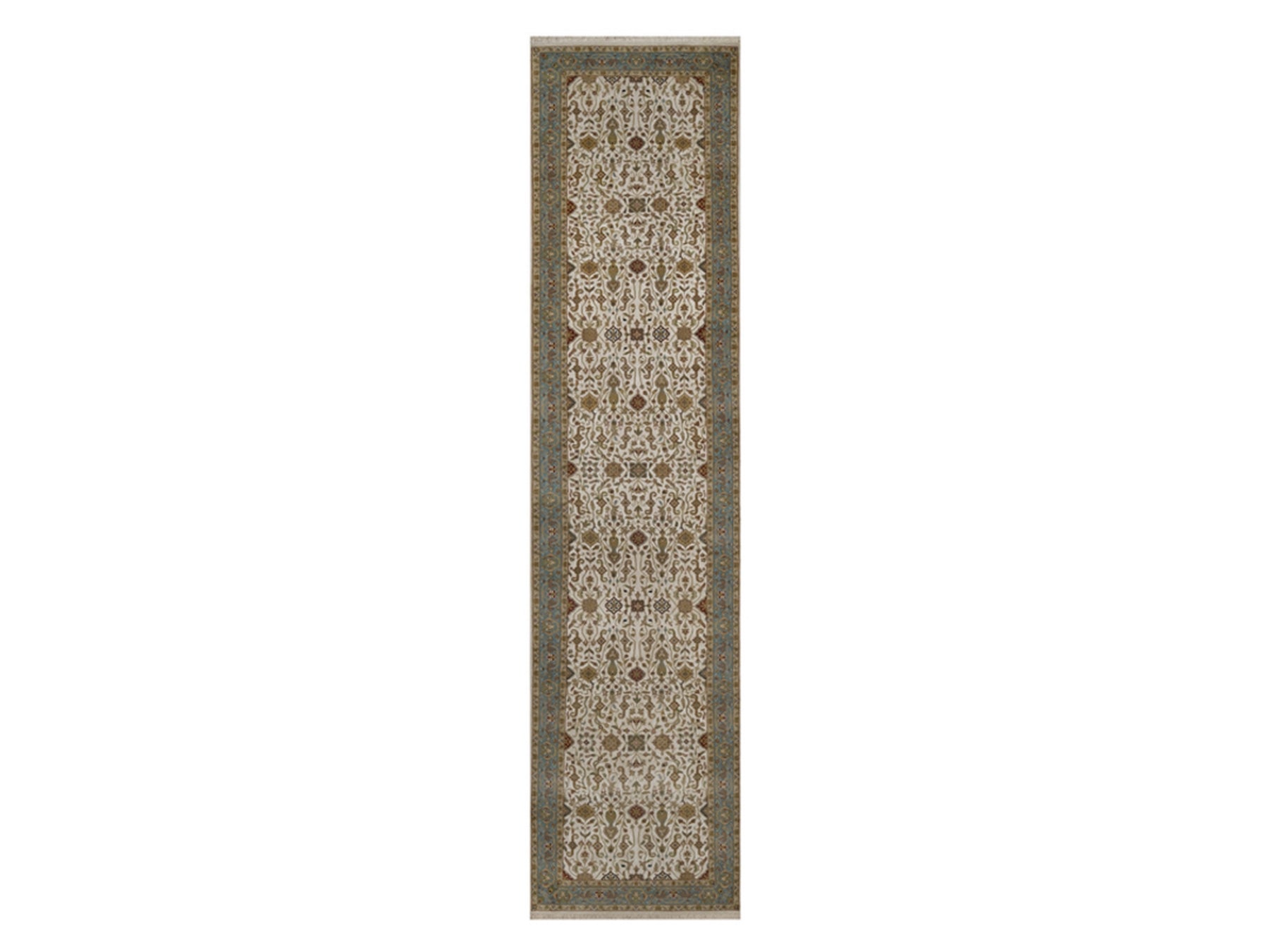 Tabriz Fine Oriental hand-knotted wool runner in Ivory & Blue, 2'8" x 11'4" — SKU O092349