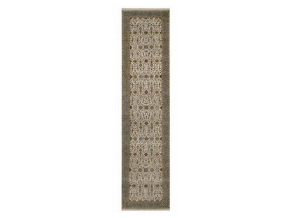 Tabriz Fine Oriental hand-knotted wool runner in Ivory & Blue, 2'8" x 11'4" — SKU O092349