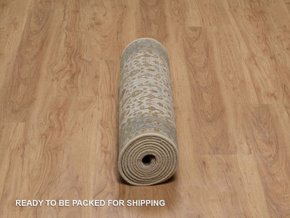 Tabriz Fine Oriental hand-knotted wool runner in Ivory & Blue, 2'8" x 11'4" — SKU O092349 (view 6)