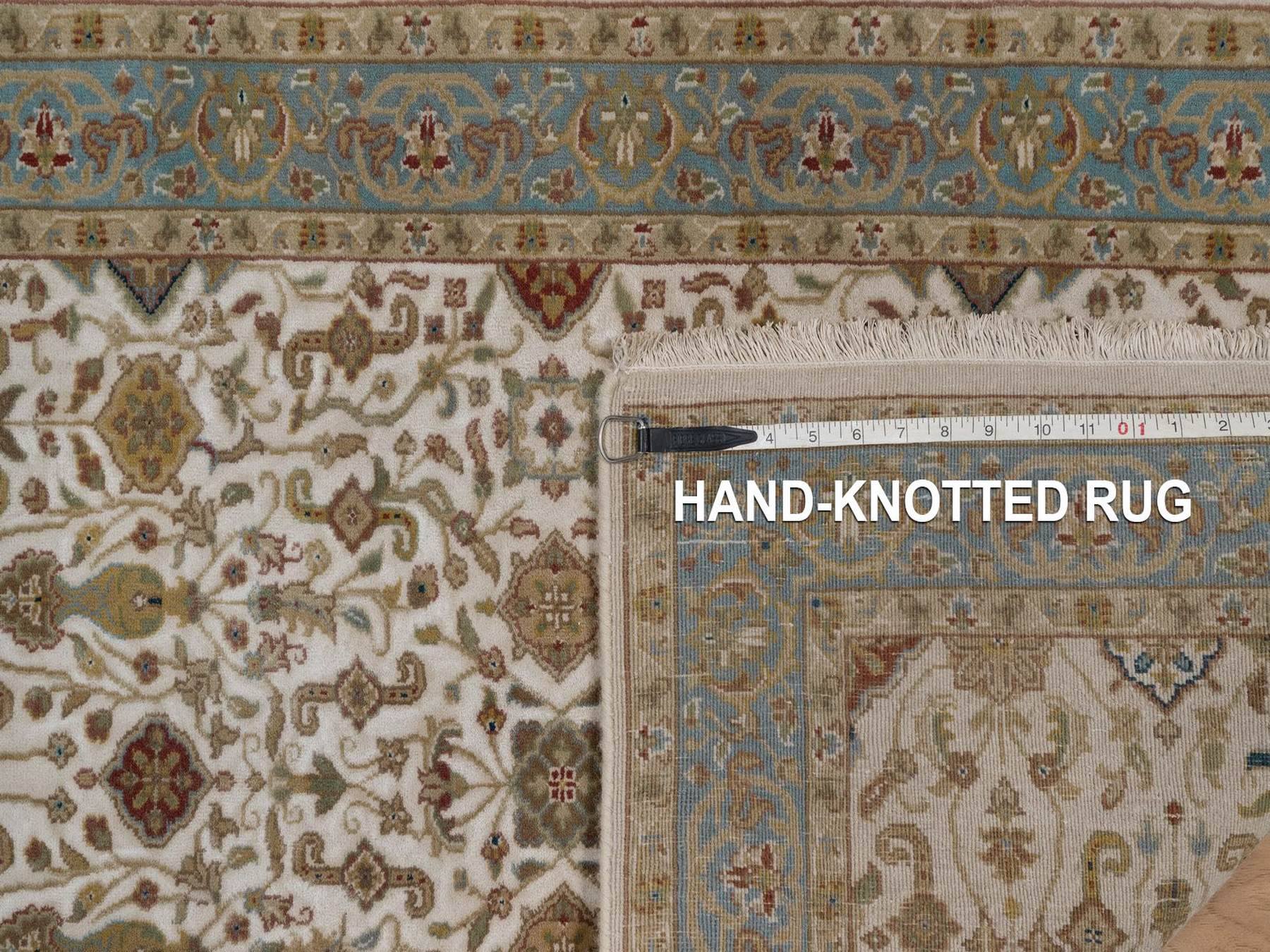 Tabriz Fine Oriental hand-knotted wool runner in Ivory & Blue, 2'8" x 11'4" — SKU O092349 (view 8)