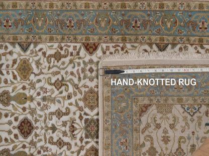 Tabriz Fine Oriental hand-knotted wool runner in Ivory & Blue, 2'8" x 11'4" — SKU O092349 (view 8)
