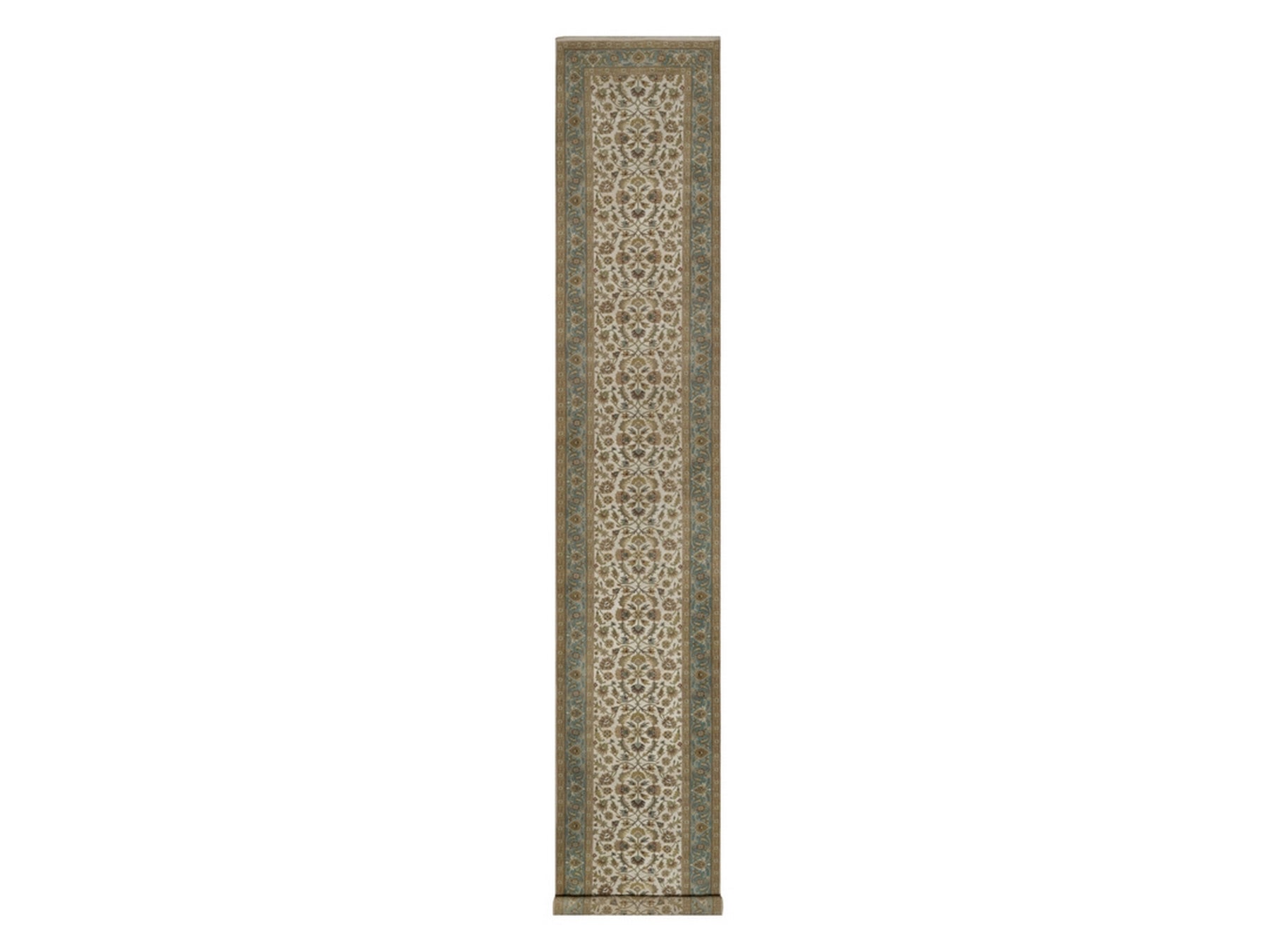 Kashan Fine Oriental hand-knotted wool runner in Ivory & Blue, 3'1" x 18' — SKU O092351
