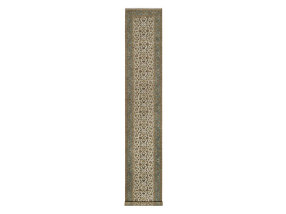 Kashan Fine Oriental hand-knotted wool runner in Ivory & Blue, 3'1" x 18' — SKU O092351