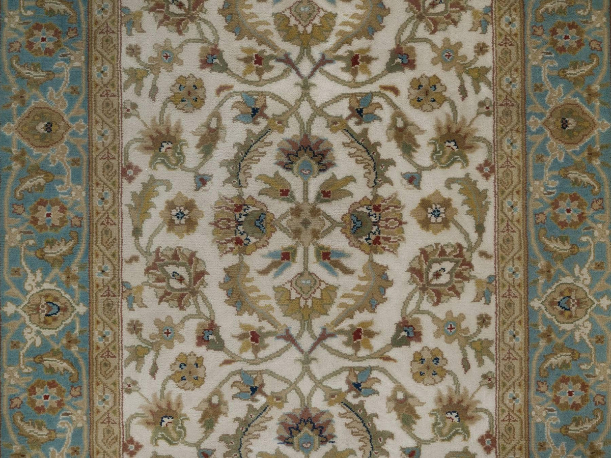 Kashan Fine Oriental hand-knotted wool runner in Ivory & Blue, 3'1" x 18' — SKU O092351 (view 5)