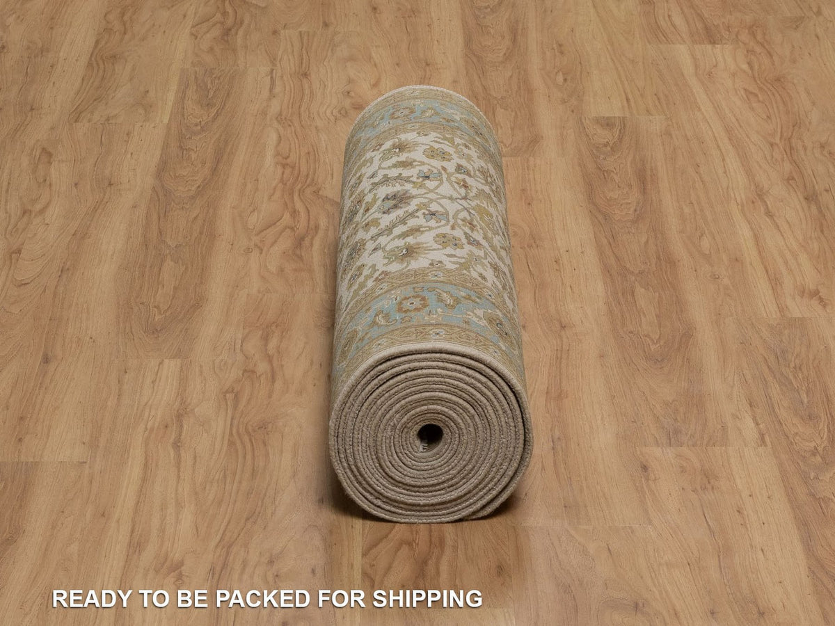 Kashan Fine Oriental hand-knotted wool runner in Ivory & Blue, 3'1" x 18' — SKU O092351 (view 6)