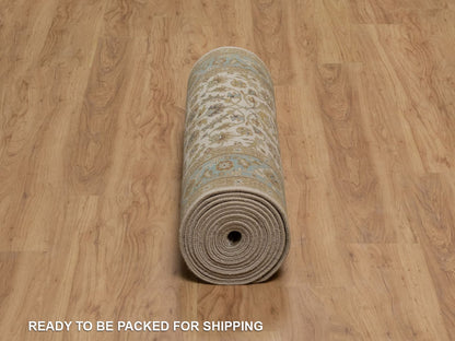 Kashan Fine Oriental hand-knotted wool runner in Ivory & Blue, 3'1" x 18' — SKU O092351 (view 6)