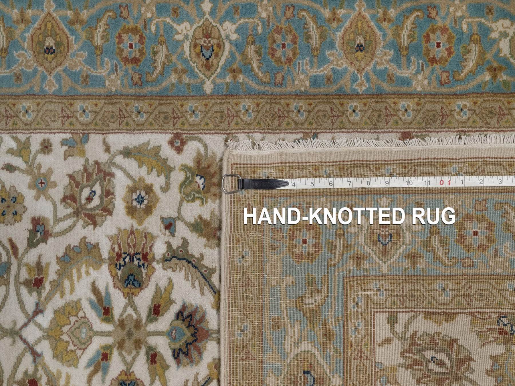 Kashan Fine Oriental hand-knotted wool runner in Ivory & Blue, 3'1" x 18' — SKU O092351 (view 8)