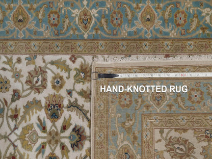 Kashan Fine Oriental hand-knotted wool runner in Ivory & Blue, 3'1" x 18' — SKU O092351 (view 8)