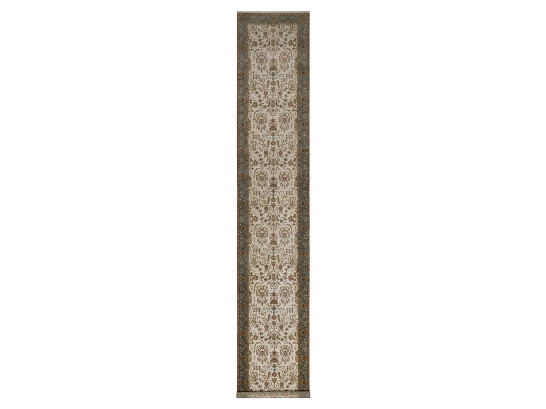 Tabriz Fine Oriental hand-knotted wool runner in Ivory & Blue, 3'1" x 17'5" — SKU O092352