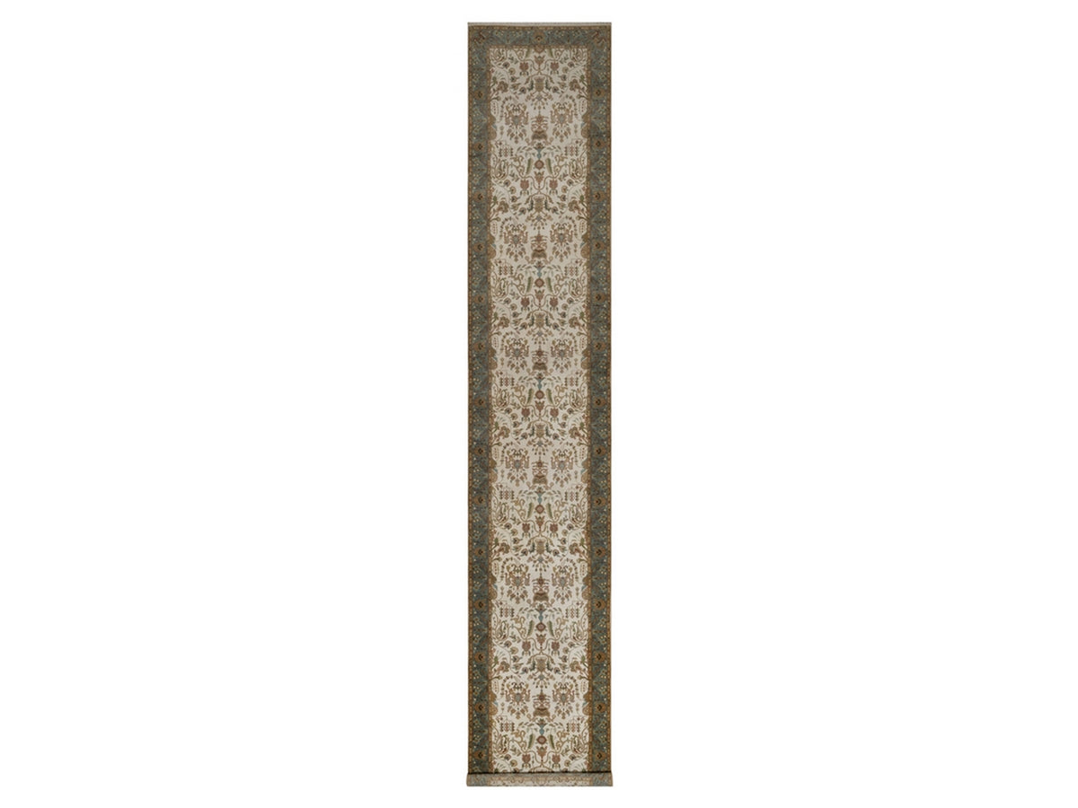 Tabriz Fine Oriental hand-knotted wool runner in Ivory & Blue, 3'1" x 17'5" — SKU O092352