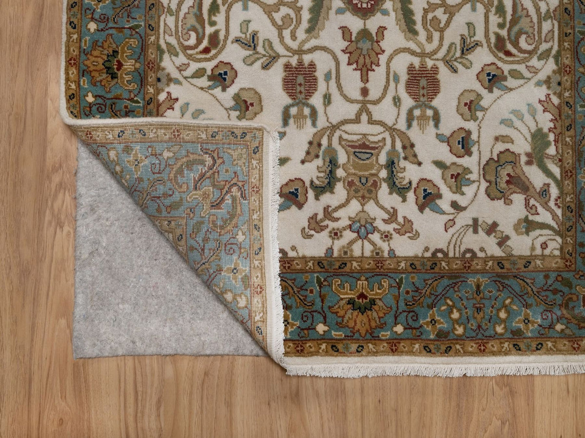 Tabriz Fine Oriental hand-knotted wool runner in Ivory & Blue, 3'1" x 17'5" — SKU O092352 (view 3)