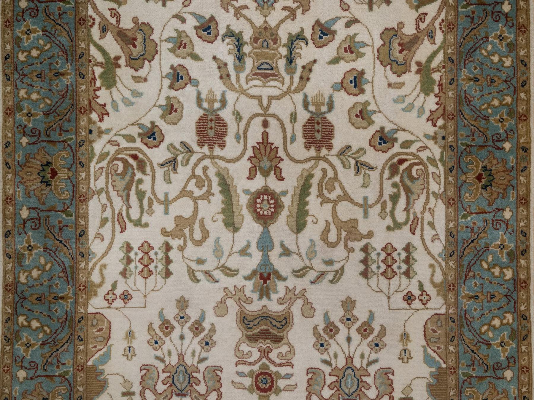 Tabriz Fine Oriental hand-knotted wool runner in Ivory & Blue, 3'1" x 17'5" — SKU O092352 (view 5)
