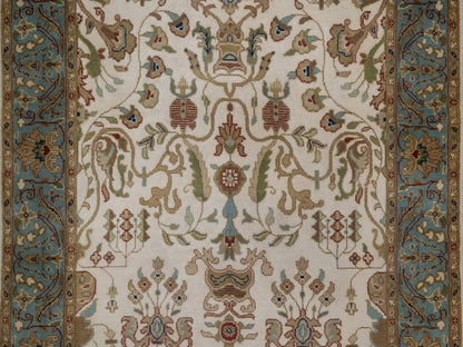 Tabriz Fine Oriental hand-knotted wool runner in Ivory & Blue, 3'1" x 17'5" — SKU O092352 (view 5)