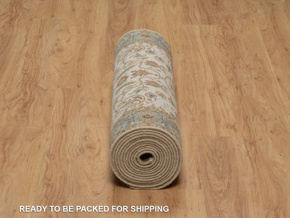 Tabriz Fine Oriental hand-knotted wool runner in Ivory & Blue, 3'1" x 17'5" — SKU O092352 (view 6)