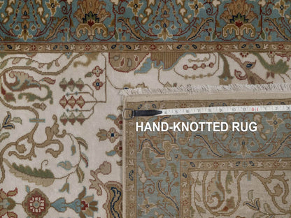 Tabriz Fine Oriental hand-knotted wool runner in Ivory & Blue, 3'1" x 17'5" — SKU O092352 (view 8)