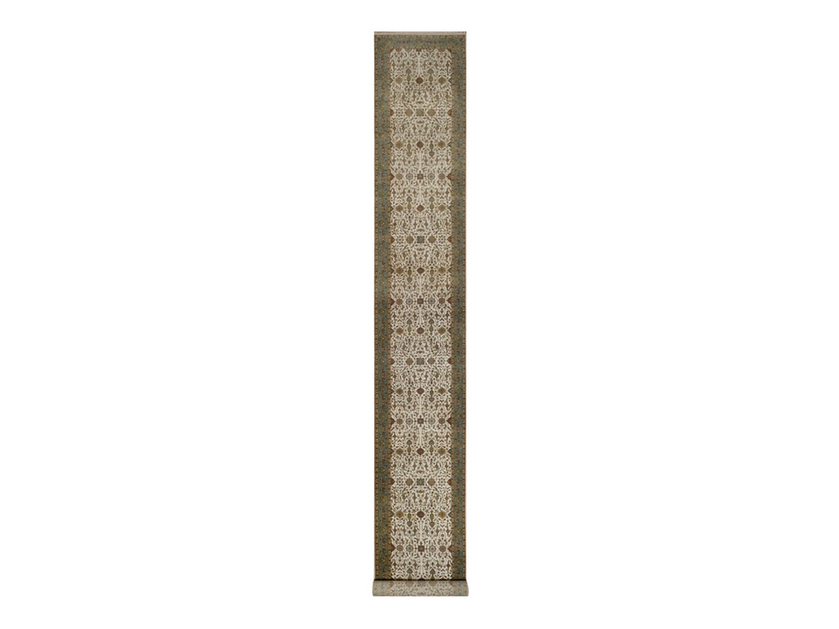 Tabriz Fine Oriental hand-knotted wool runner in Ivory & Blue, 2'8" x 19'4" — SKU O092353