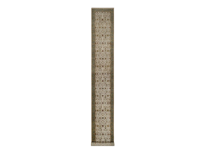 Tabriz Fine Oriental hand-knotted wool runner in Ivory & Blue, 2'8" x 19'4" — SKU O092353
