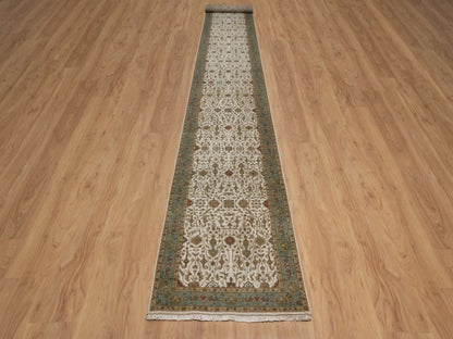 Tabriz Fine Oriental hand-knotted wool runner in Ivory & Blue, 2'8" x 19'4" — SKU O092353 (view 2)