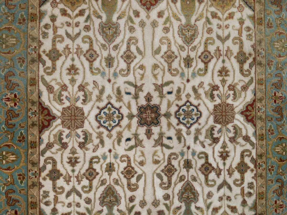 Tabriz Fine Oriental hand-knotted wool runner in Ivory & Blue, 2'8" x 19'4" — SKU O092353 (view 5)