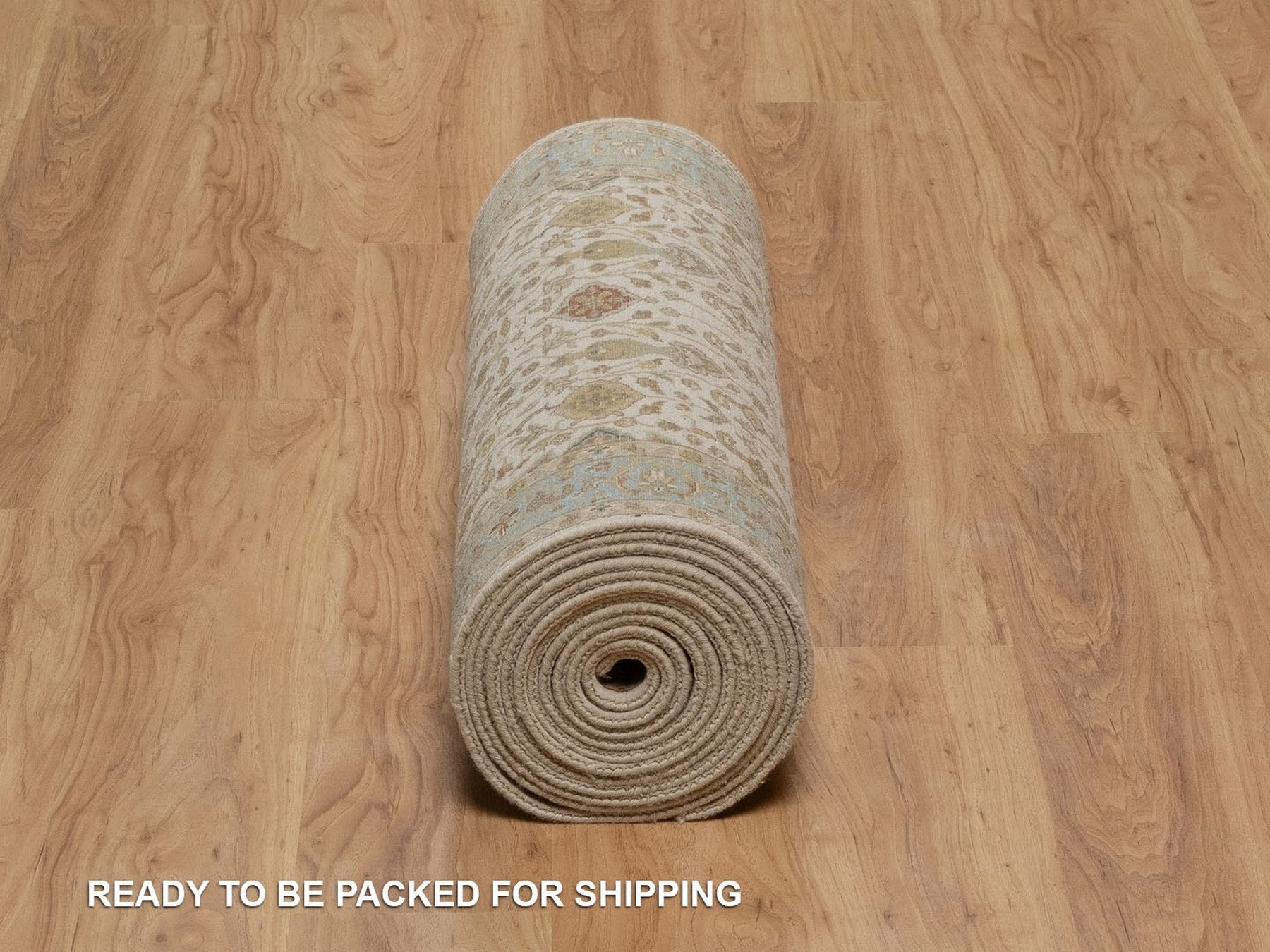 Tabriz Fine Oriental hand-knotted wool runner in Ivory & Blue, 2'8" x 19'4" — SKU O092353 (view 6)