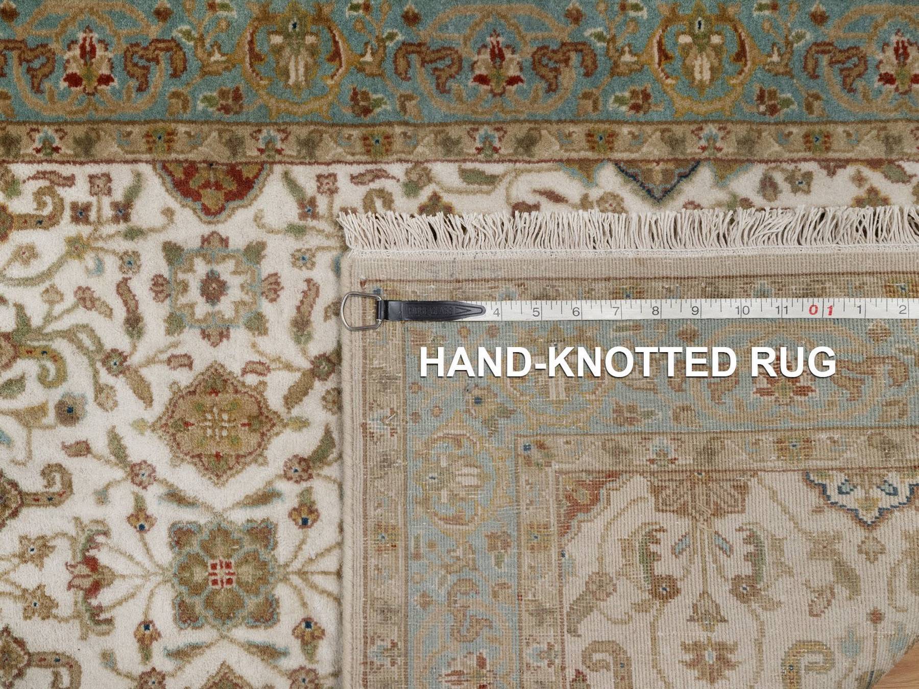 Tabriz Fine Oriental hand-knotted wool runner in Ivory & Blue, 2'8" x 19'4" — SKU O092353 (view 8)