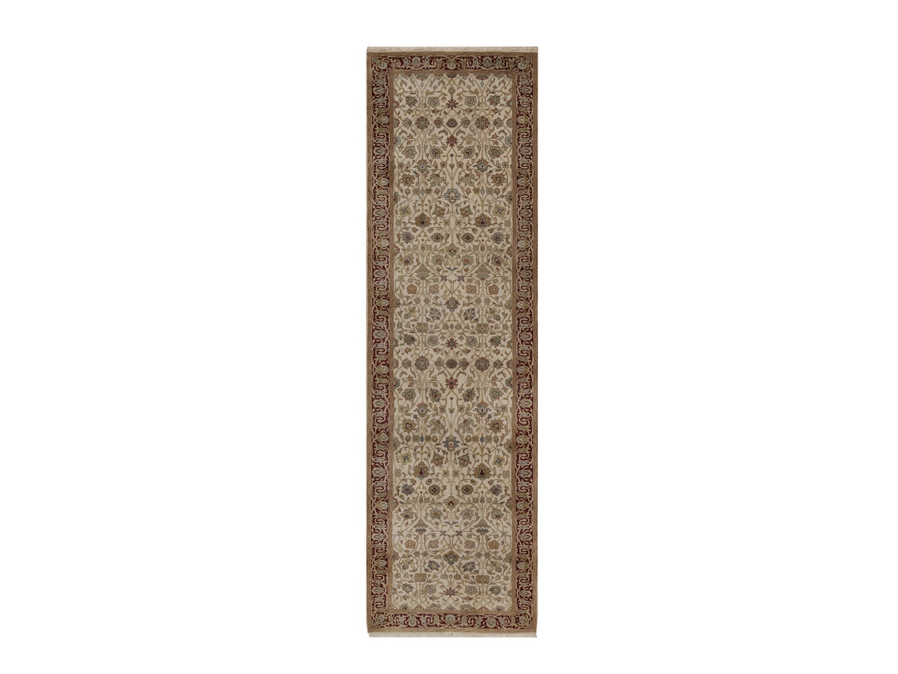 Kashan Fine Oriental hand-knotted wool runner in Ivory & Red, 2'9" x 9'7" — SKU O092354