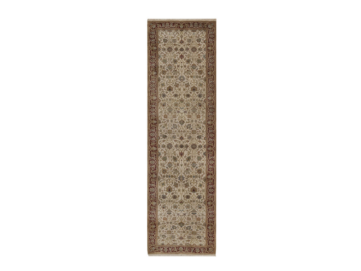 Kashan Fine Oriental hand-knotted wool runner in Ivory & Red, 2'9" x 9'7" — SKU O092354