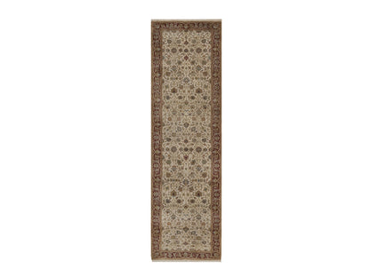 Kashan Fine Oriental hand-knotted wool runner in Ivory & Red, 2'9" x 9'7" — SKU O092354