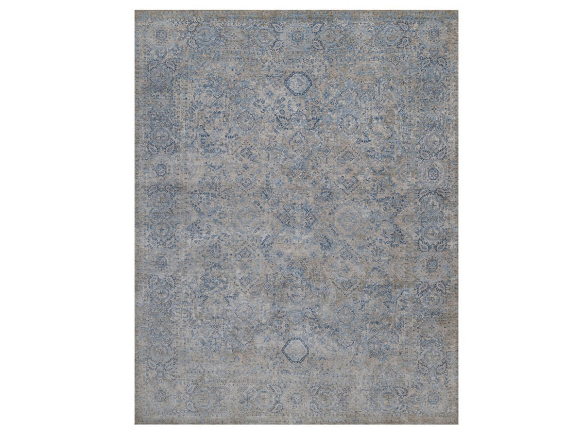 Modern / Contemporary hand-knotted silk rug in Gray, 8' x 10'2" — SKU O092355
