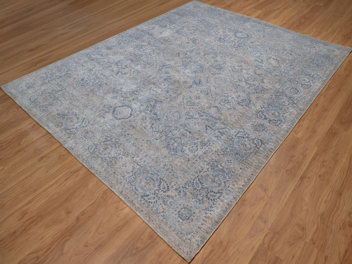 Modern / Contemporary hand-knotted silk rug in Gray, 8' x 10'2" — SKU O092355 (view 3)