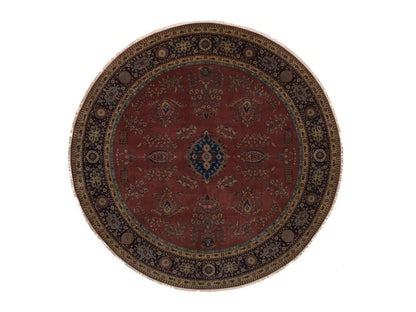 Sarouk Fine Oriental hand-knotted wool rug in Red & Midnight Blue, 9' x 9' — SKU O092358