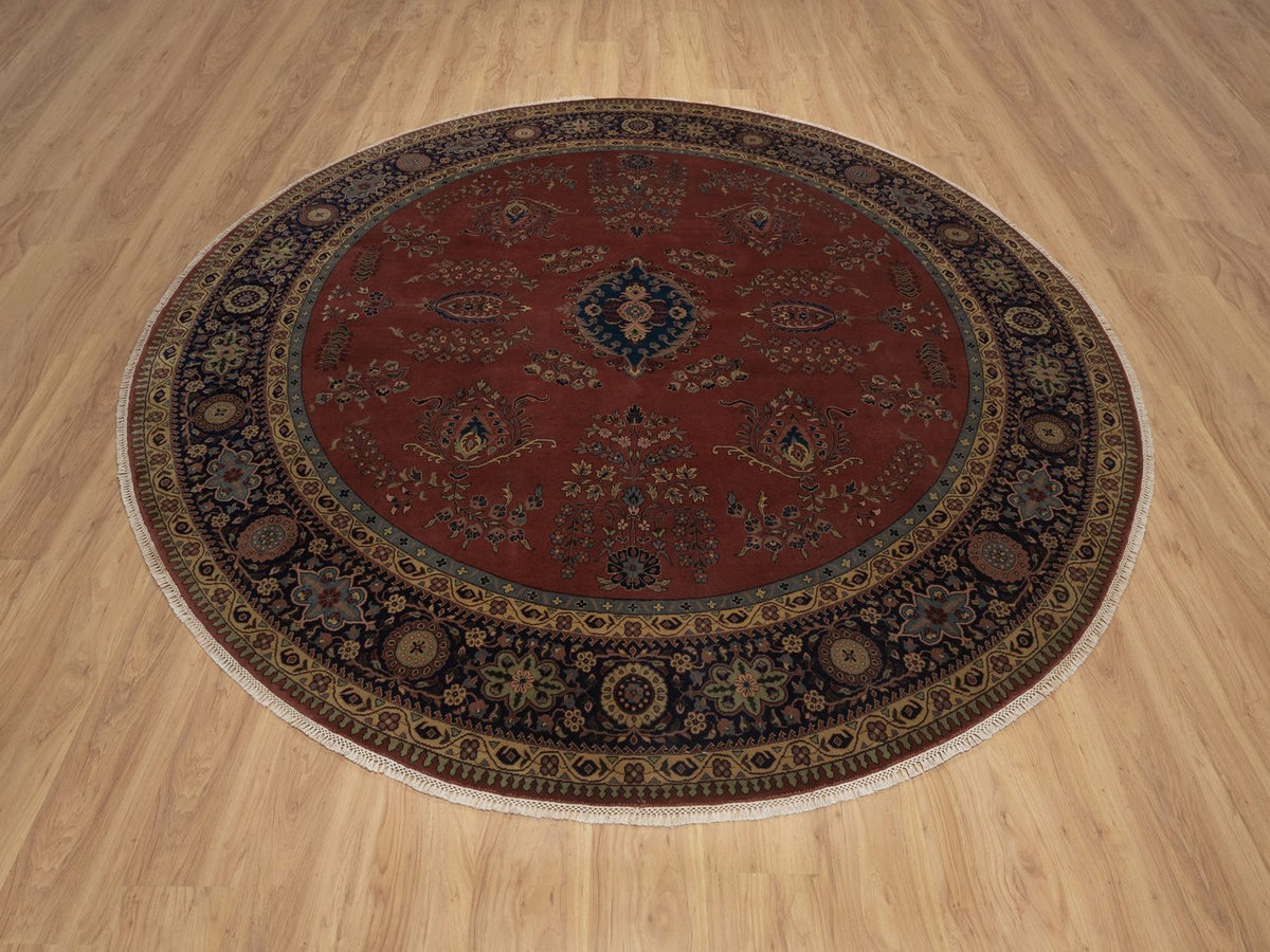 Sarouk Fine Oriental hand-knotted wool rug in Red & Midnight Blue, 9' x 9' — SKU O092358 (view 2)